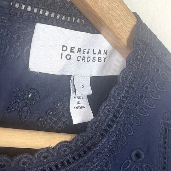 DEREK LAM 10 CROSBY NAVY BLUE EMBROIDERED  SHORT  DRESS SIZE 2 - Picture 4 of 10